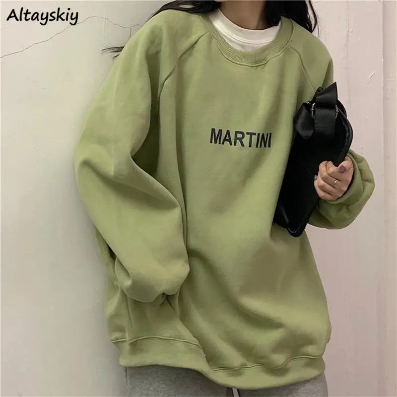 Sweatshirt Women Chic Letter High Street All-match Simple Unisex Couples Boyfriend Thicker Fall Basic Lady Clothing Long Sleeve