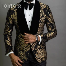 Blazer Jacquard Floral para hombre, traje ajustado de Moda Africana con solapa de chal de terciopelo, chaqueta para novio de boda, esmoquin