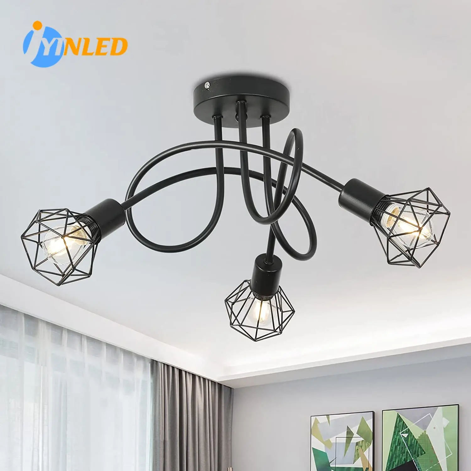 

Spider Pendant Lighting 3-Heads Edison Chandelier Vintage Multiple Adjustable DIY Ceiling Light Kit Dining Room and Living Room,