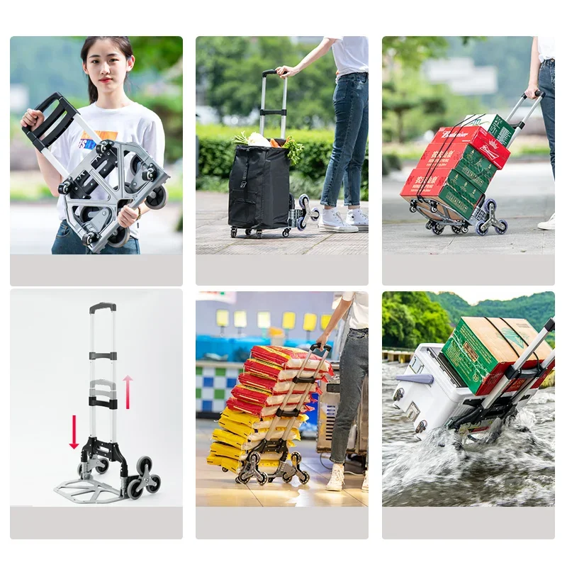 GIANXI Grocery Cart Portable Aluminum Alloy Shopping Folding Trolley Outdoor Portable Lightweight Step Climbing Folded Trolley