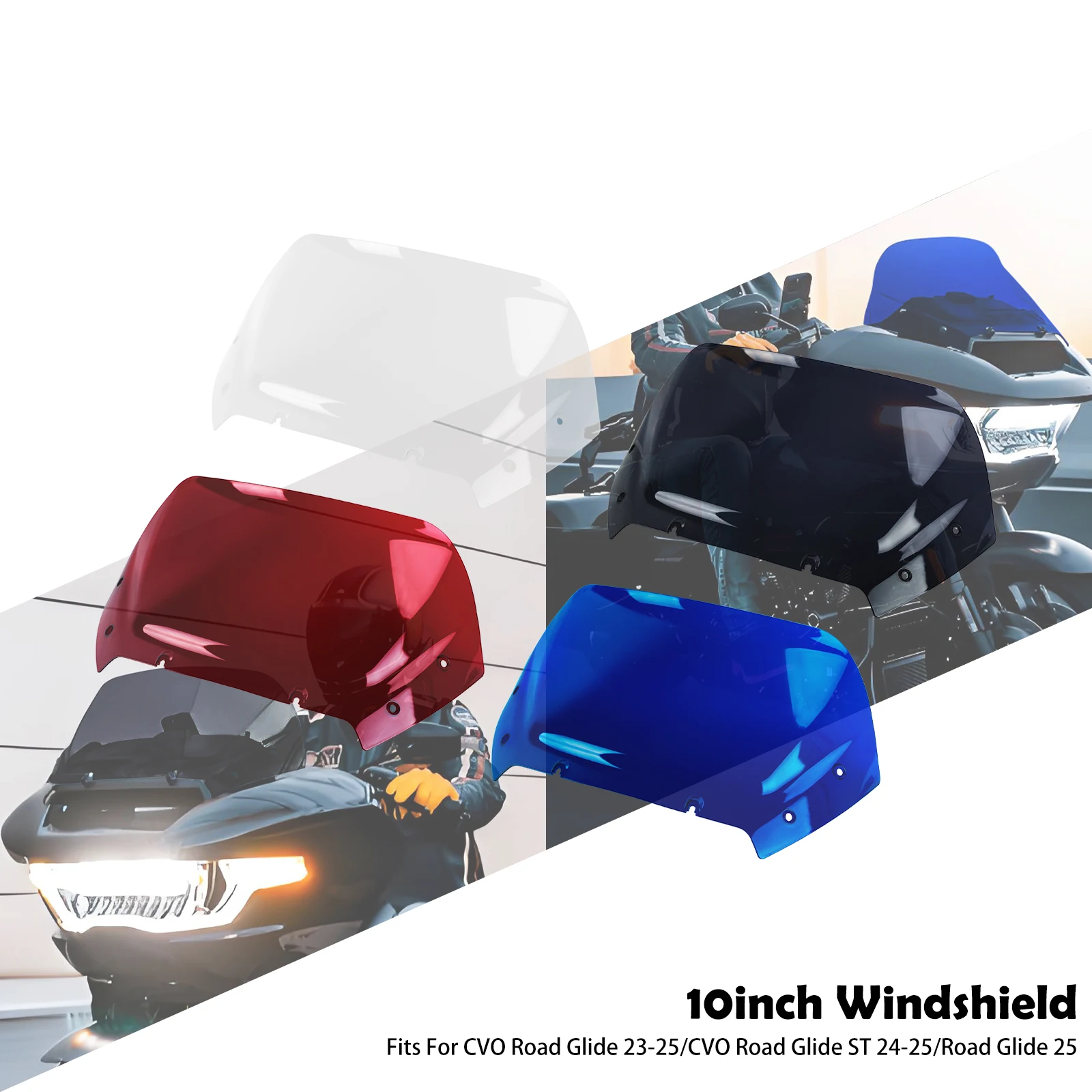 

Motorcycle 10" Windshield Fairing Wind Deflector Windscreen ABS For Harley Touring CVO Road Glide 2023 2024 2025 FLTRX FLTRXSE