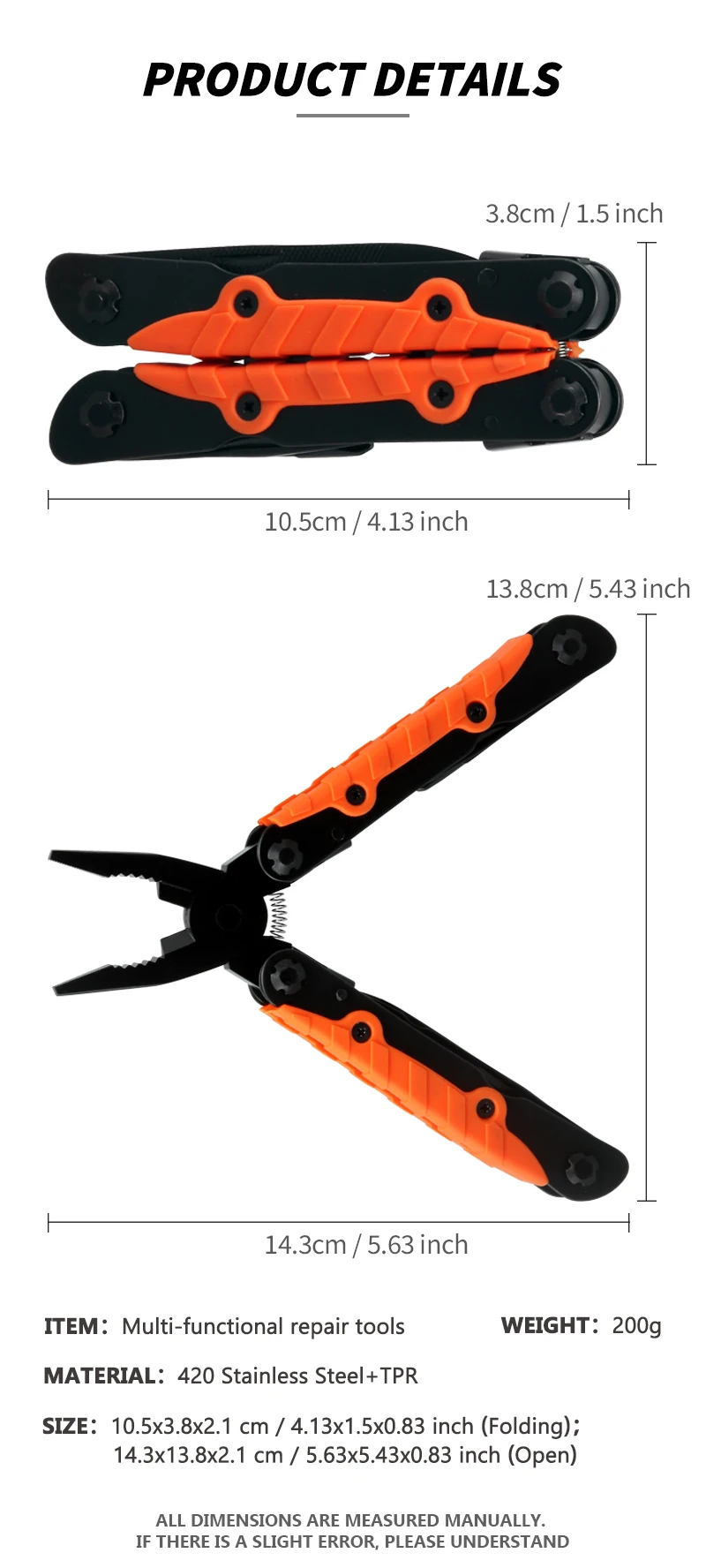 Multitool with Safety Locking,Professional Stainless Steel Multi Tool Pliers Pocket Tool,Replaceable Wire Cutters and Spring Act