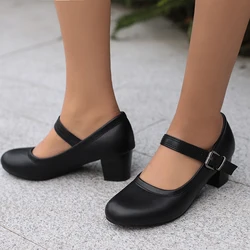 Low Heels Women Pumps Mary Janes Shoes Spring Ankle Strap Black Grey Short Heeled Wedding Office Dress Shoe Female Large Size 45