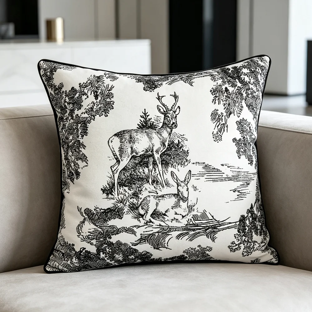 Deluxe Black Deer Woven Home Decorative Pillow Case 45x45cm 30x50cm Lumbar Cushion Cover Pipping 1 Piece Pack