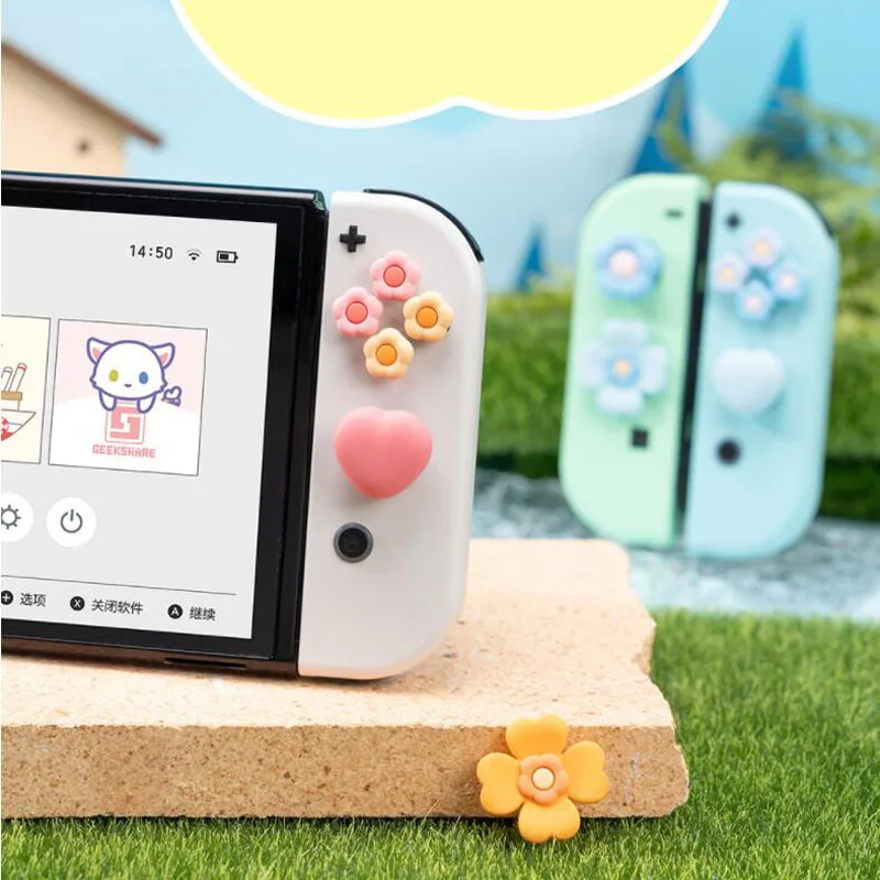 Casing kulit stiker kunci ABXY silikon lembut d-pad, sarung penutup pegangan tongkat jempol untuk sakelar Oled NS Joy-con