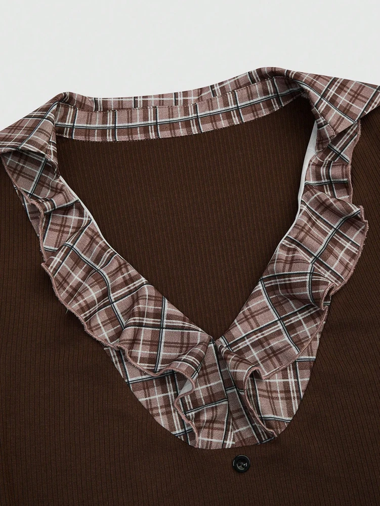 Übergrößen-Hemd mit Karomuster und Patchwork-Design – Retro, stilvoll und elegant – Herbst 2026 Neuankunft – Abendgarderobe – Detail 9