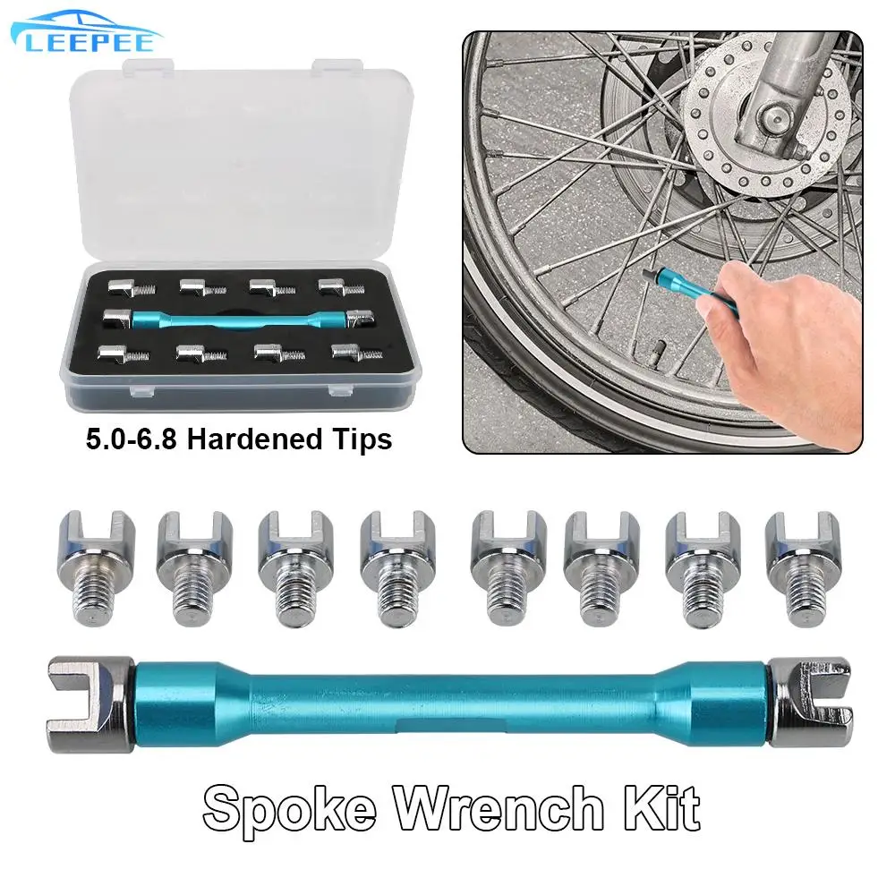 

With 10 Pieces Hardened Tips 5.0~6.8 Handle Repair Tool for Most Motorbikes Adjusting Spoke Tension Motorcycle Spoke Wrench Set