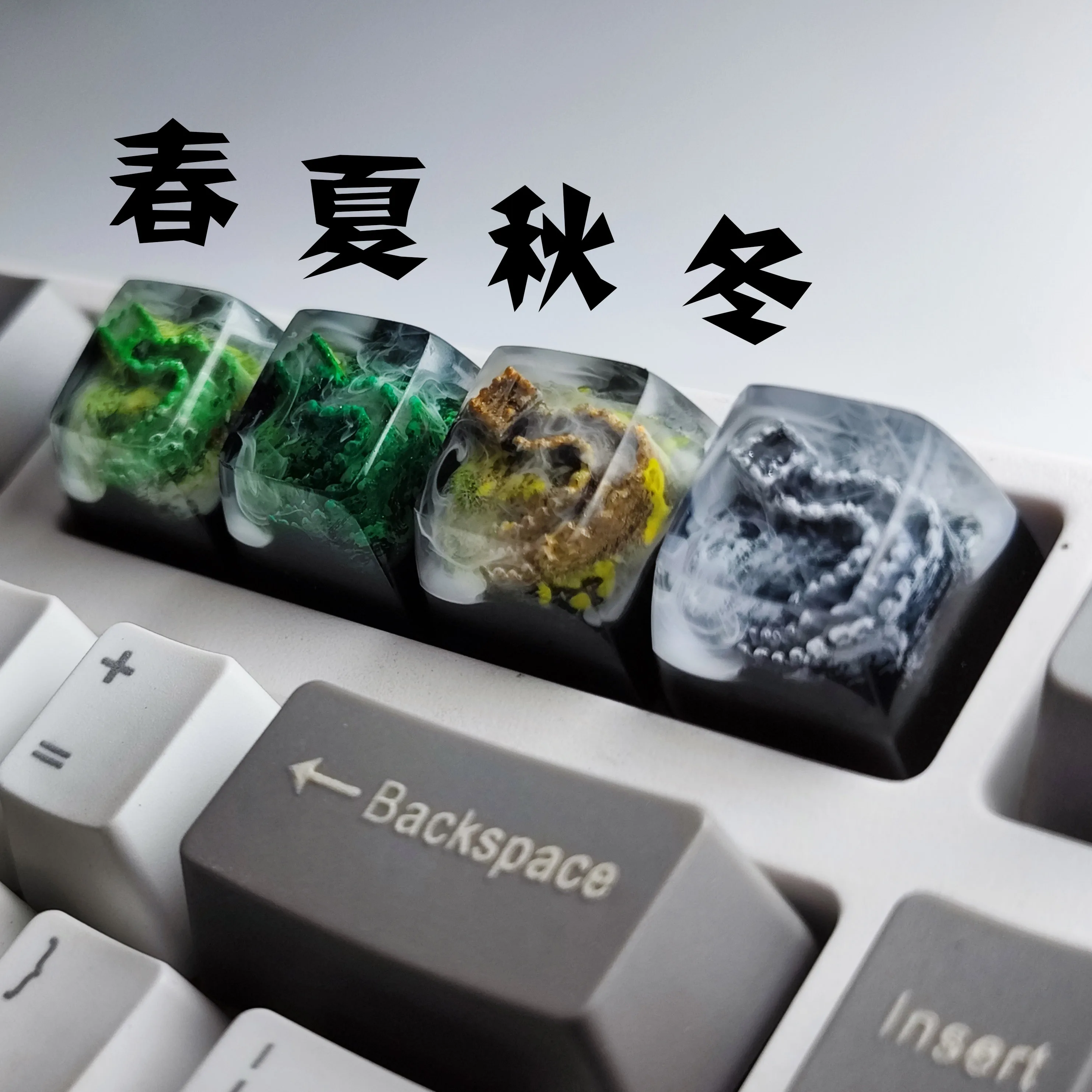 4 PCS Four Seasons Keycaps Artisan Resin Custom DIY PC Gamer Mechanical Backlit Keyboard RGB Keycap For GK61 Anne Pro 2 GK64