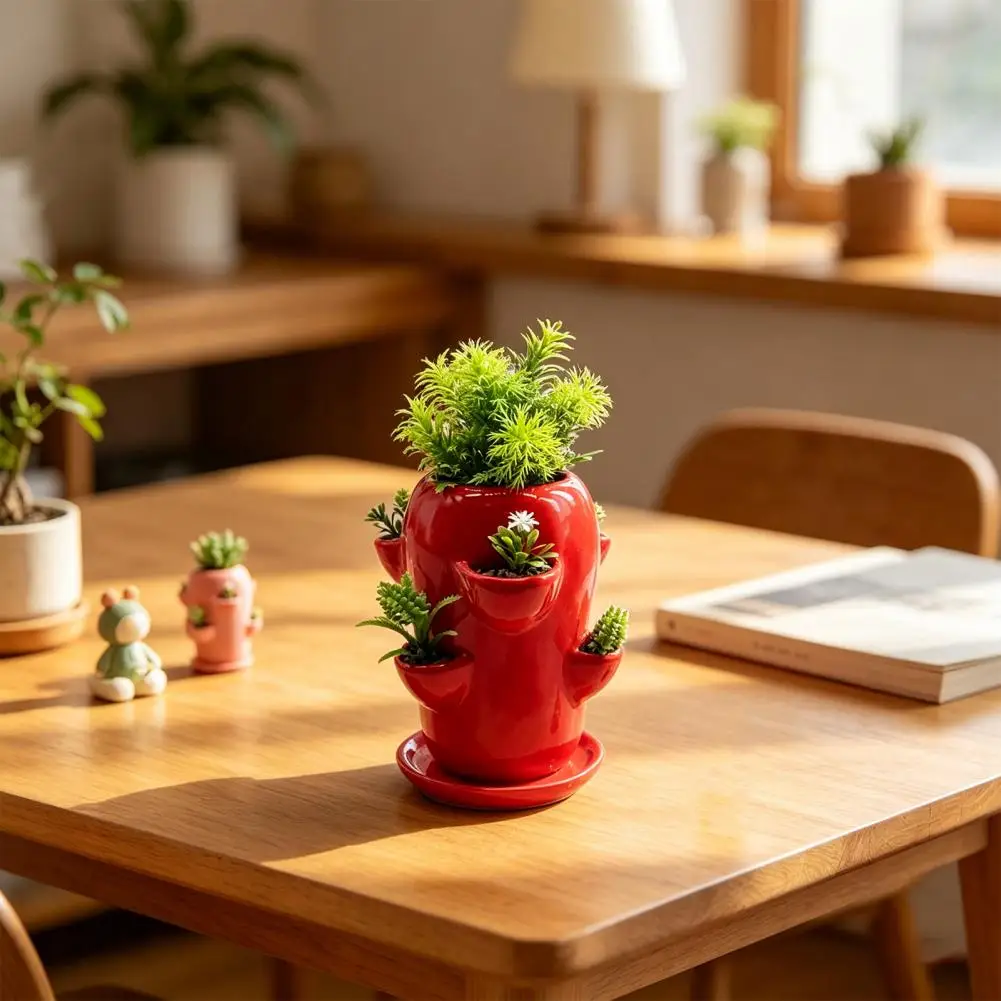 1pcs Creative Magnetic Mini Ceramic Vase 3D Simulation Flower Potted Cute Decorative For Kitchen Home Decor Outdoor Balcony
