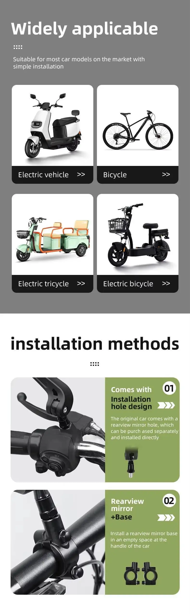 ESLNF Rückspiegel für Motorräder, Elektrofahrzeuge und Fahrräder, robust und einfach zu installieren, Fahrradzubehör – Detail 12