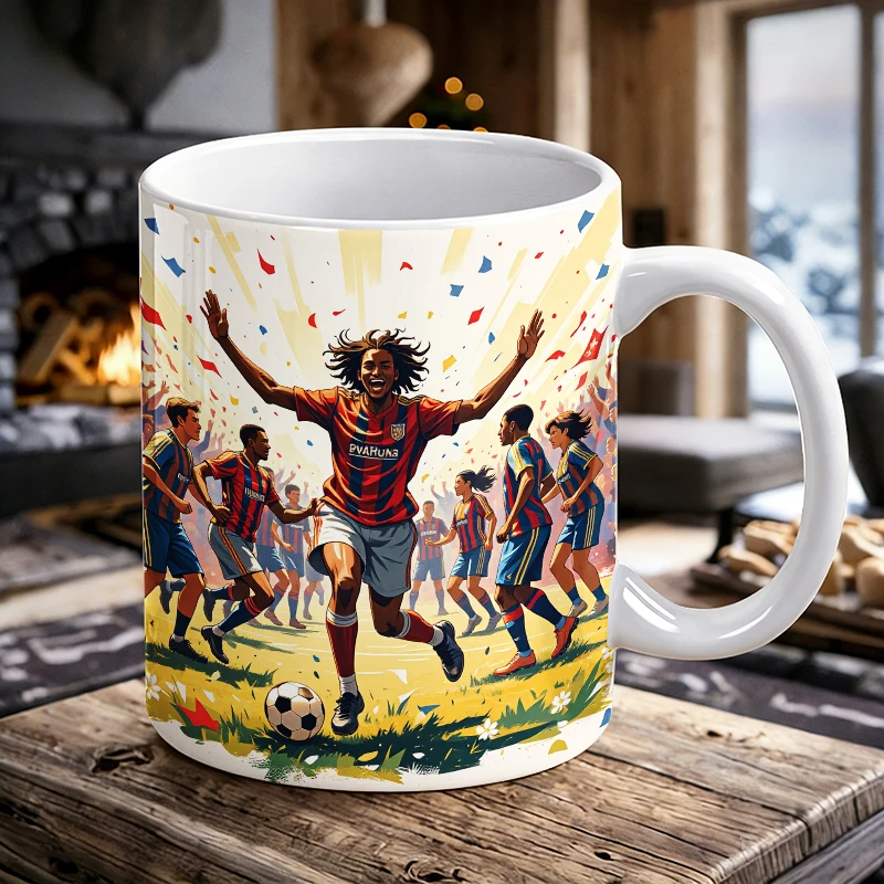 Football Championship Celebration Coffee Mug,Victorious Team Players Cheering Ceramic Cup,11oz Glory Victory Fan Daily Drinkware