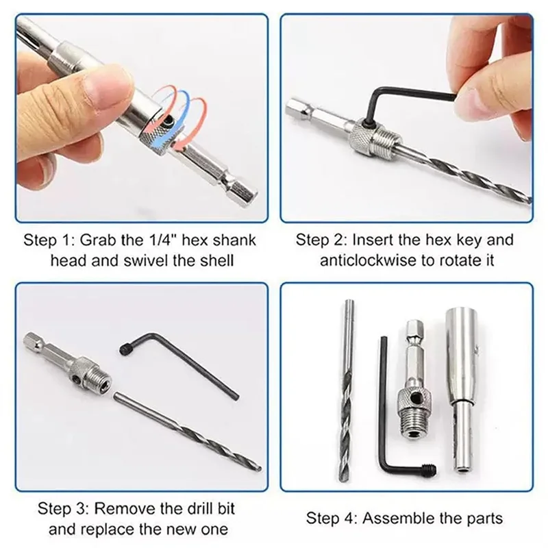 RMWIN-Self Centering Drill Bit Set 17 قطعة - للمفصلات، 1/4 بوصة عرافة عرقوب Vix بت مثالية لمشاريع أبواب النجارة #3