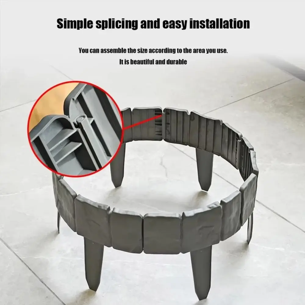 10Pcs Anti-corrosion Plastic Garden Fence Weatherproof Moisture-resistant Lawn Border Fence Stone-like Plastic Corrugated Fence