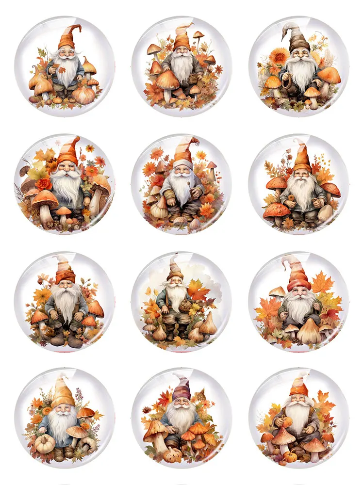 Handmade Thanksgiving Dwarf Gnomies Leaves Fall Autumn Photo Glass Cabochon Flatback Demo Flat Back Cameo For Diy Jewelry Making