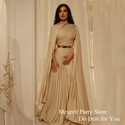 Saud Arabian Evening Dress with Cape Pleat A Line Party Dresses for Formal Occasions Custom Size Long Arabic Prom Gown