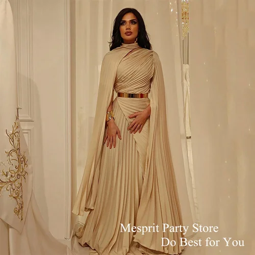 Vestido de noche árabe saud con capa plisada, vestidos de fiesta de línea A para ocasiones formales, vestido de fiesta árabe largo de tamaño personalizado