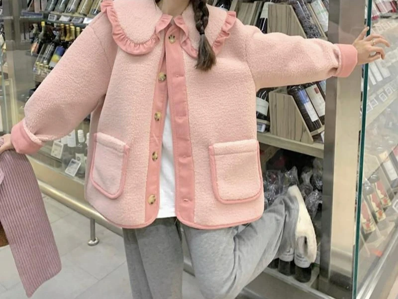 

2025 Autumn and Winter New Pink Lamb Plush Coat for Women with Thick Plush and Loose Top