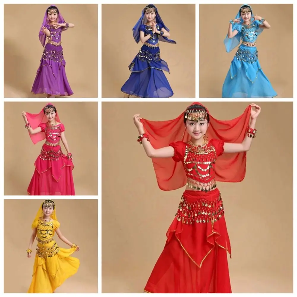 Головной убор, комплект танцевальных костюмов, красочные ослепительные костюмы для танца живота, модный дизайн, платье принцессы, индийская одежда для девочек, вечерние