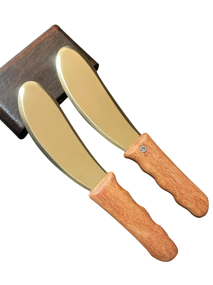 Pure Brass Tiger Fu Bian Plate Whole Body Back massage Method Tool Copper Wooden Handle