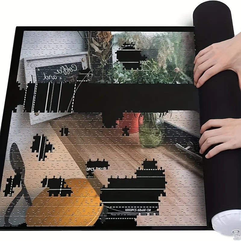 مجموعة سجادة ألغاز مكونة من قطعة واحدة لـ 1500 قطعة - حصيرة قطع يدوية متينة محمولة مع حقيبة قابلة للنفخ و3 أشرطة، منظم DIY للمنزل/الخارج