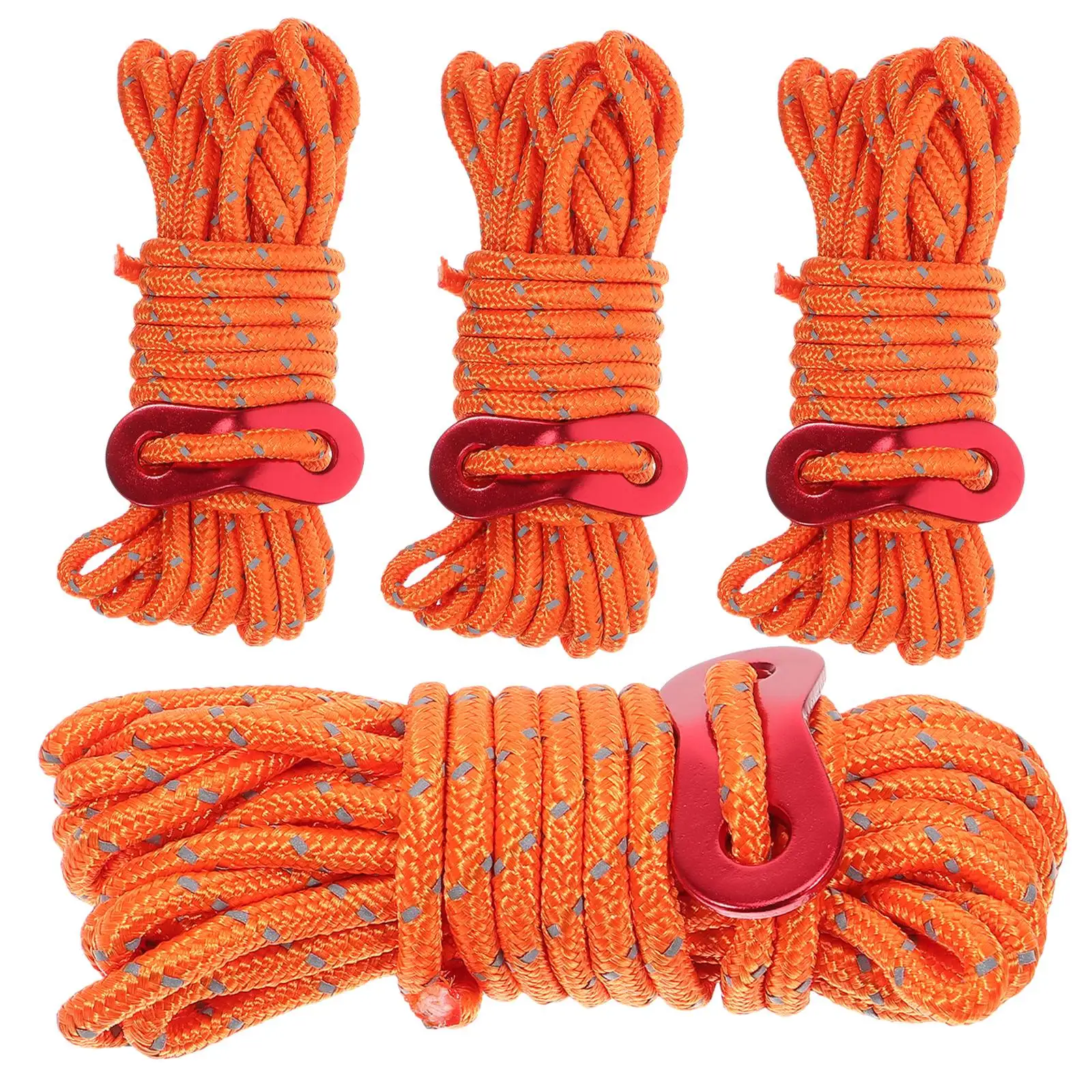 

4 Sets Tent Ropes with Buckles Reflective Camping Clothesline Tightener Portable Gear for Tarp Tent Wind Proof Straps Outdoor
