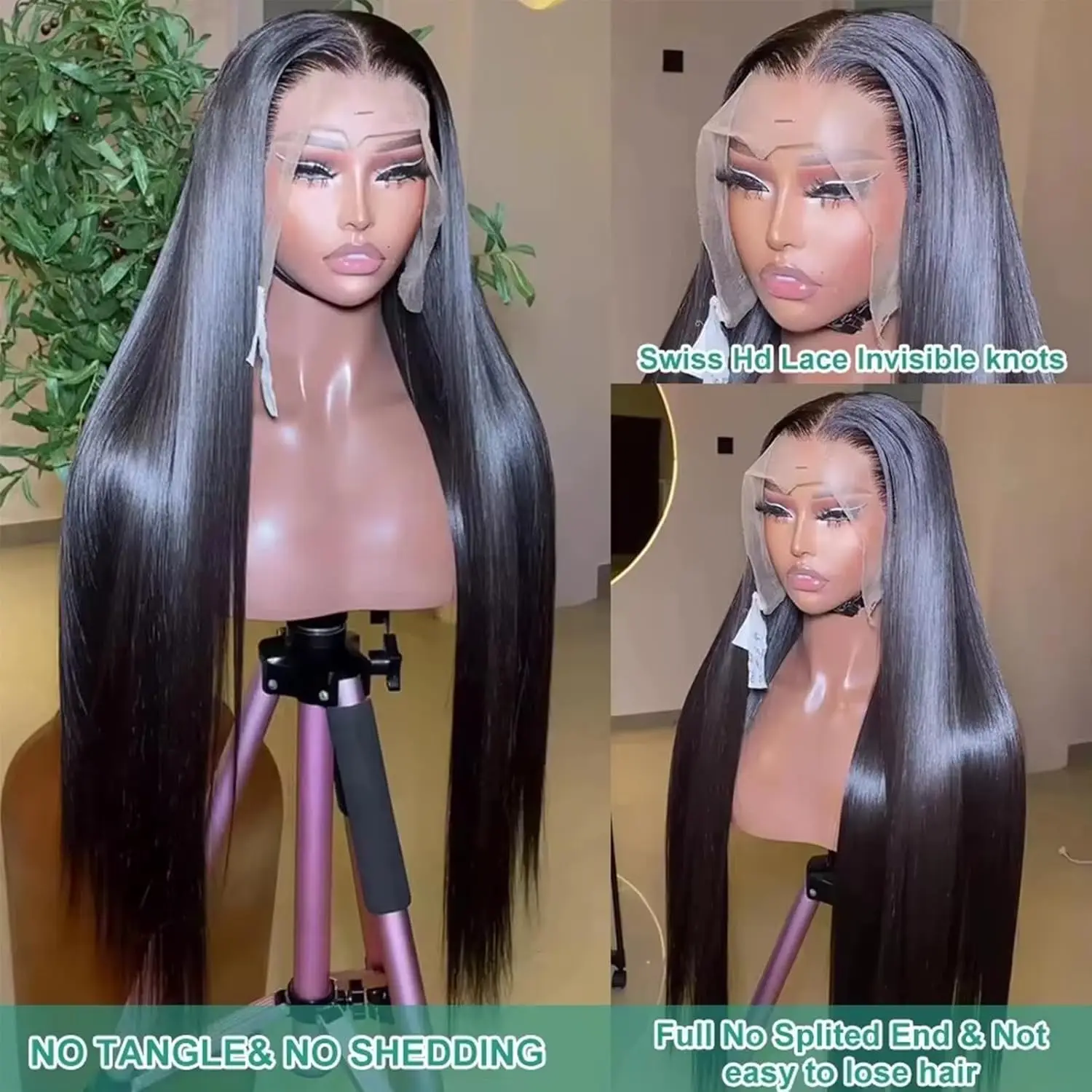 Lemoda 13x4 Straight Lace Frontal Wigs Human Hair 180% Density HD Transparent Lace Pre Plucked Brazilian Virgin Human Hair Wigs image 2