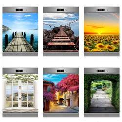Creative Wood Bridge Dishwasher Scenery Full Door Cover Sticker Kitchen Dishwasher Front Cover Flame Panel Dishwasher Sticker