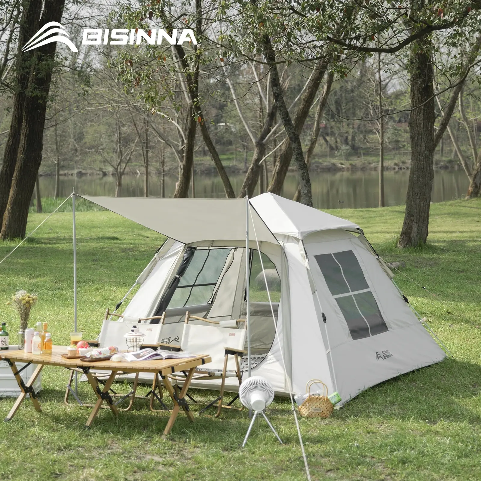 BISINNA Automatic Camping Family Tent Instant Tent Pop Up Easy Set Up Silver Coated Tent Sunscreen Outdoor Hiking Travel