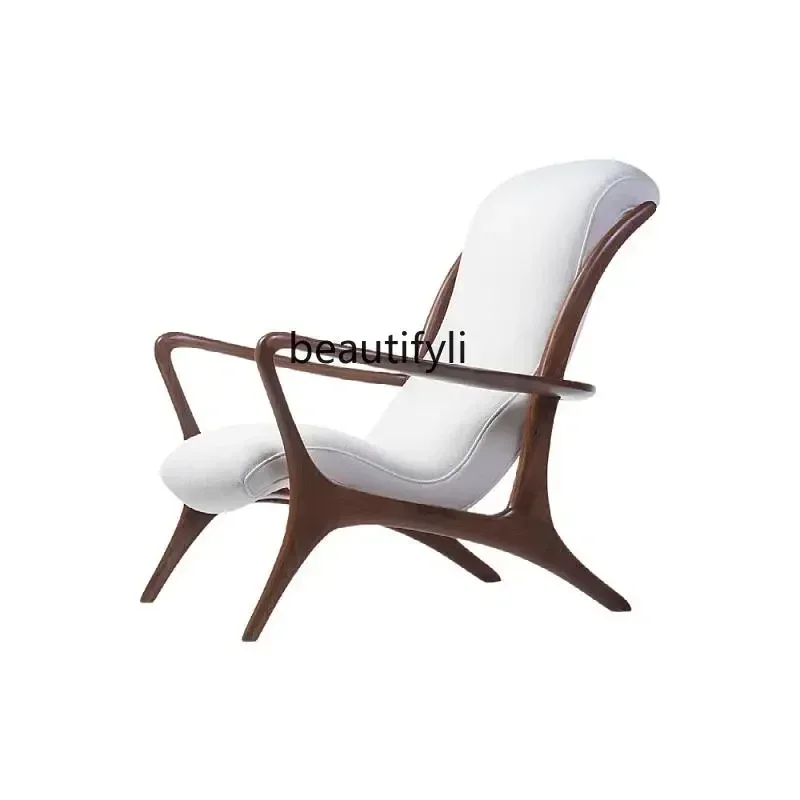 

Italian light luxury technology cloth back sofa chair simple walnut single living room balcony leisure chair