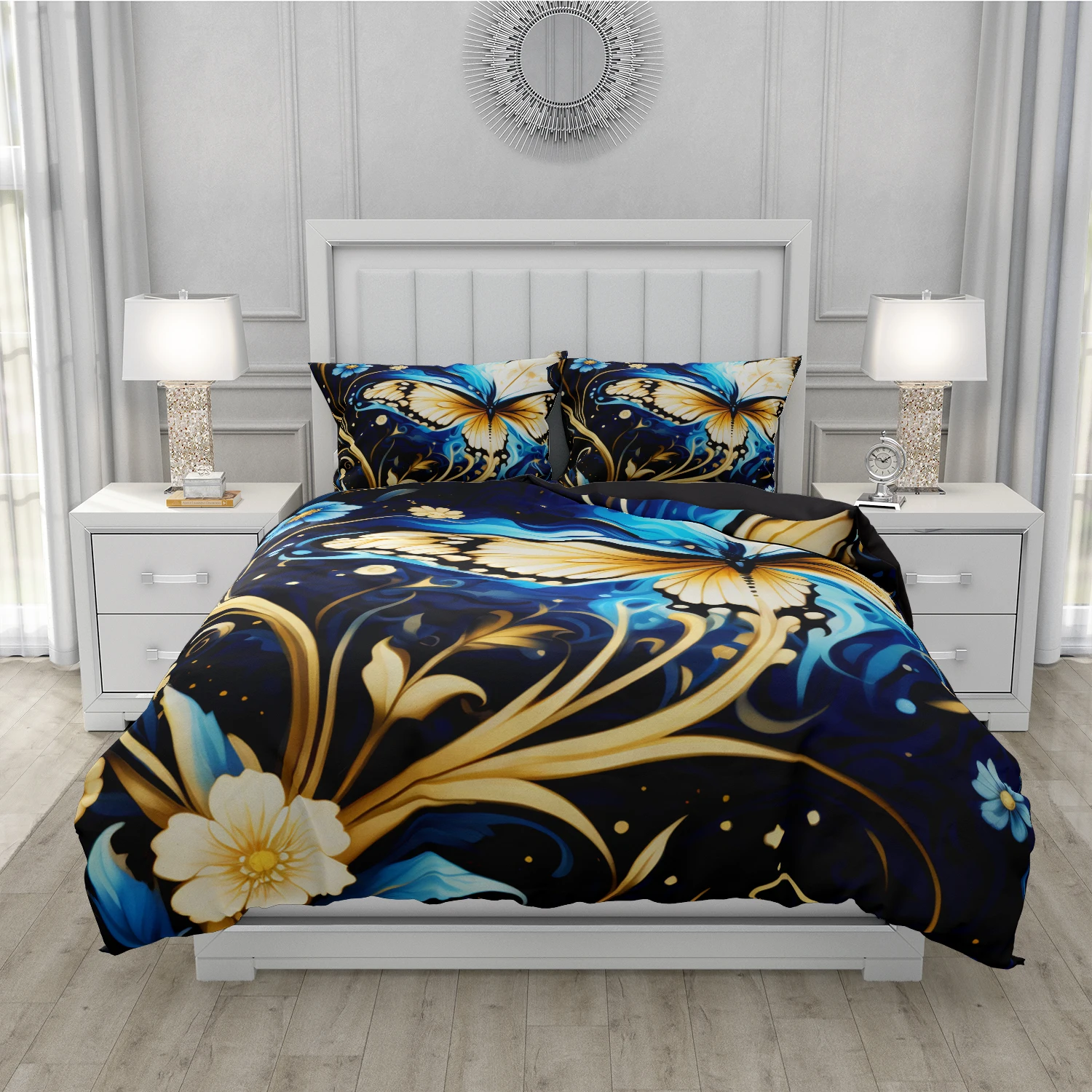 3D Bedding Set Luxury Duvet Cover Set Bed Set Duvet Cover 220x240 with Pillowcase Comforter cover Bedding Sets Blue butterfly