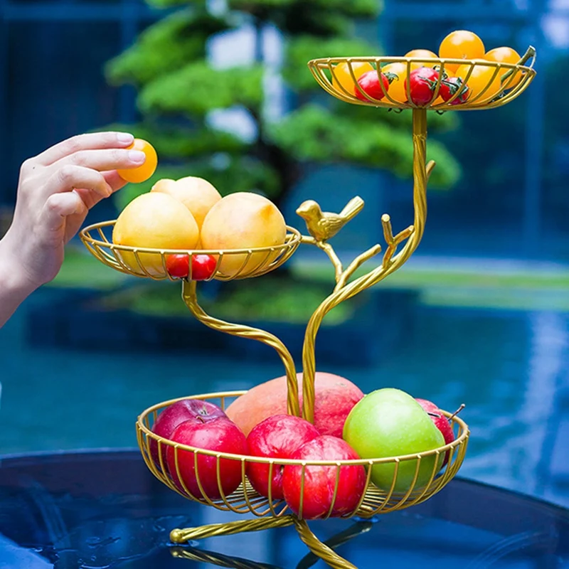 

3-Tier Fruit Basket Holder Decorative Fruit Bowl Rack Metal Stand Table Countertop Holder For Vegetables Bread Snack-FS-PHFU