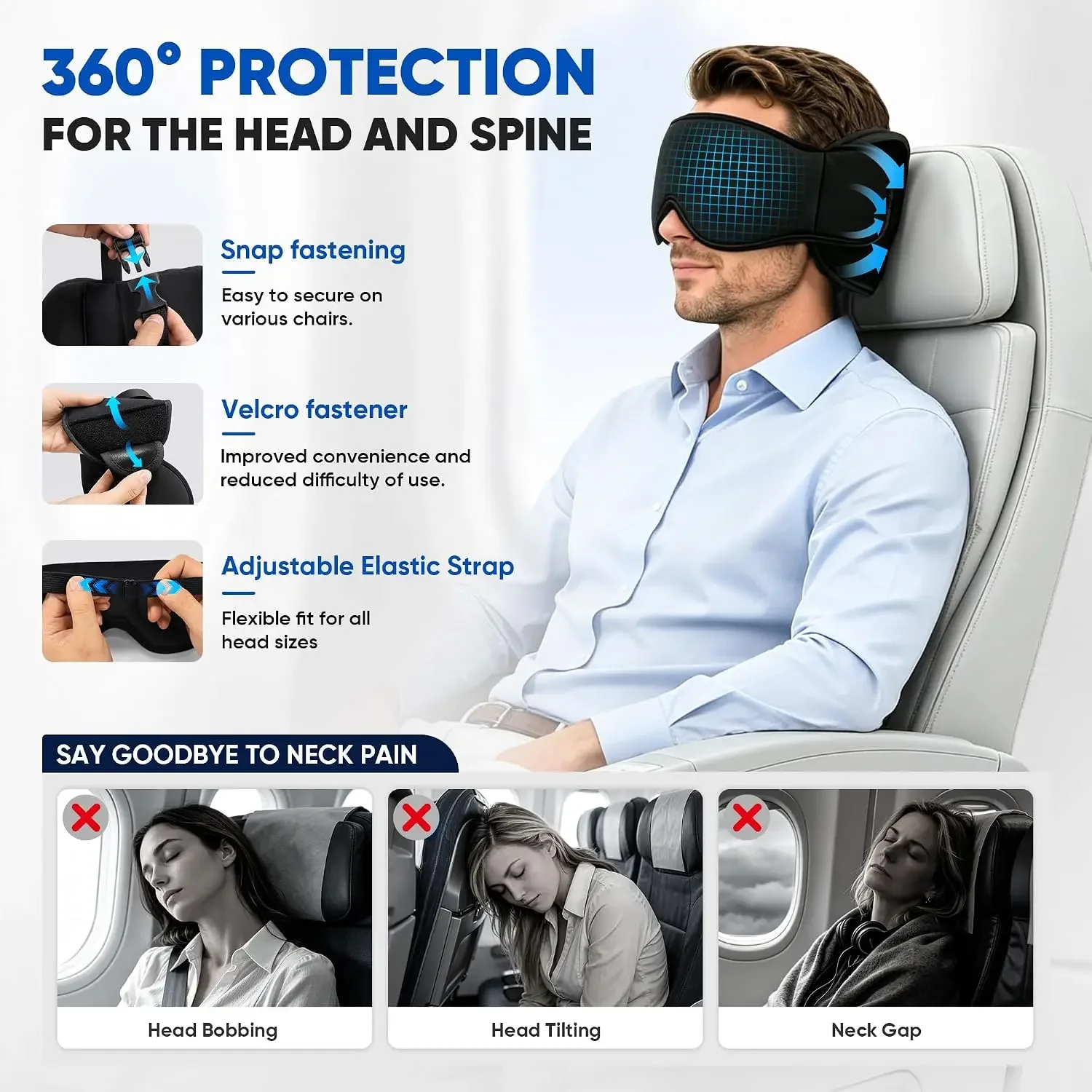 3-in-1 Verstellbare Augenmaske, Schlafunterstützungssystem für Flugzeuge, Reisekissen, Mehrzweck-Büro- und Heimkissen für Reisen – Detail 3