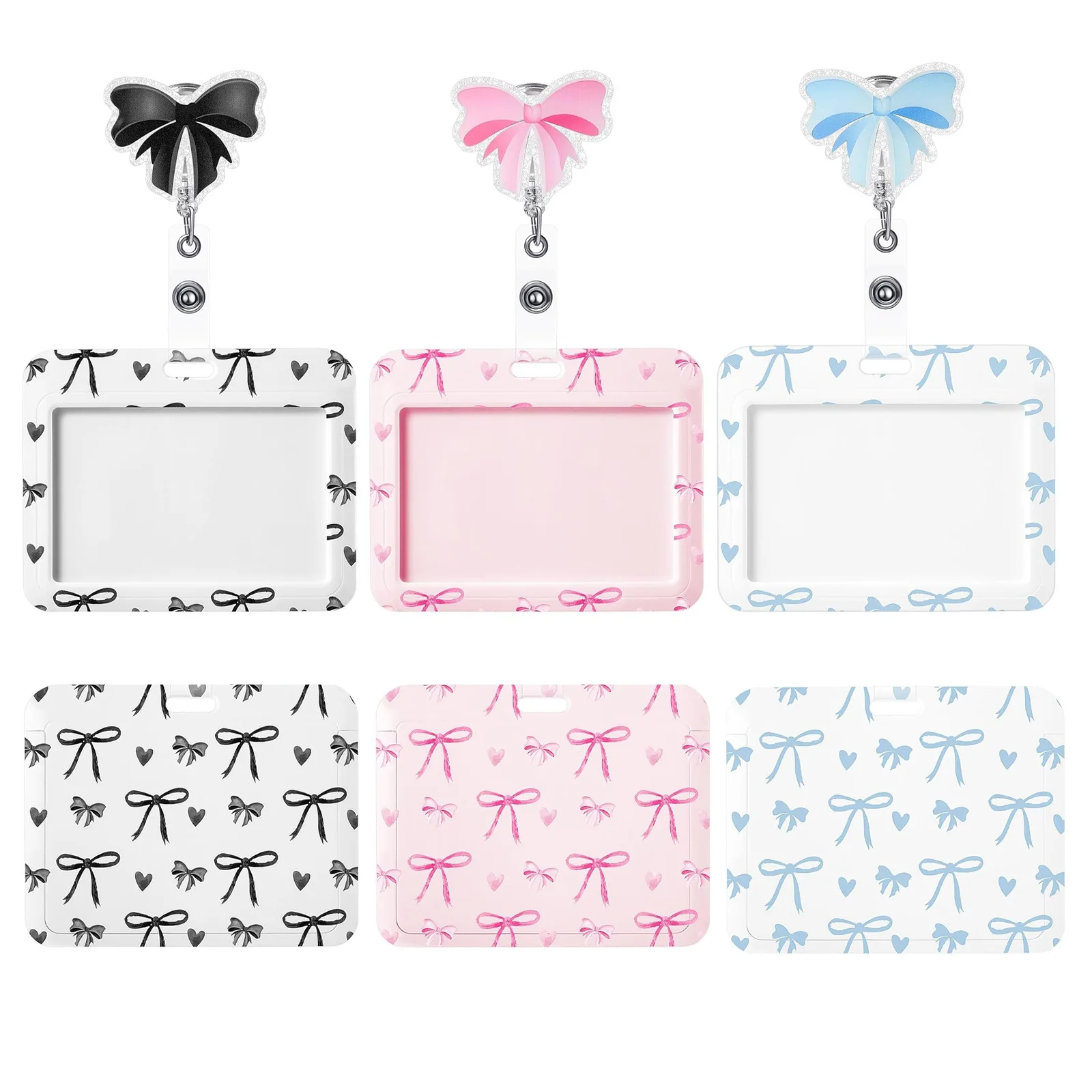 Pink Bow Coquette Gifts Set Includes Horizontal Id Badge Holder And Retractable Badge Reel With Alligator Clip Funny Name Tag