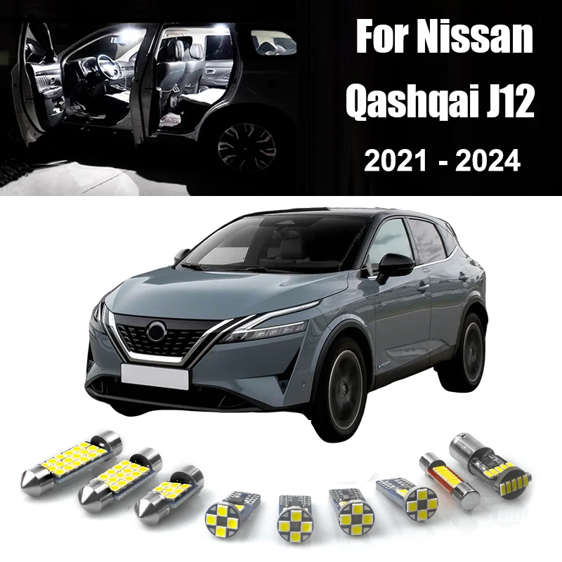 

Для Nissan Qashqai J12 2021-2025 E-Power: Комплект из 12 светодиодных ламп для салона, лампы для чтения и подсветки зеркала, аксессуары