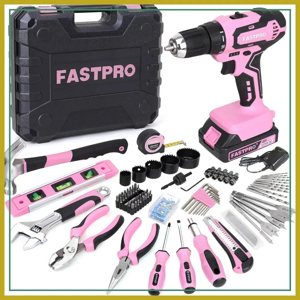 

177-Piece 20V Pink Cordless Lithium-ion Drill Driver & Home Tool Set for Women with Storage Case
