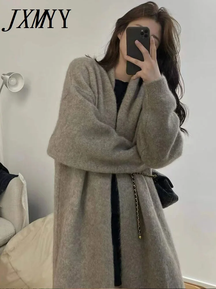 

JXMYY Spring And Autumn Fashion New Long Thick Sweater Soft Waxy Casual Loose Lazy Chic Retro Knit Cardigan Women's Coat