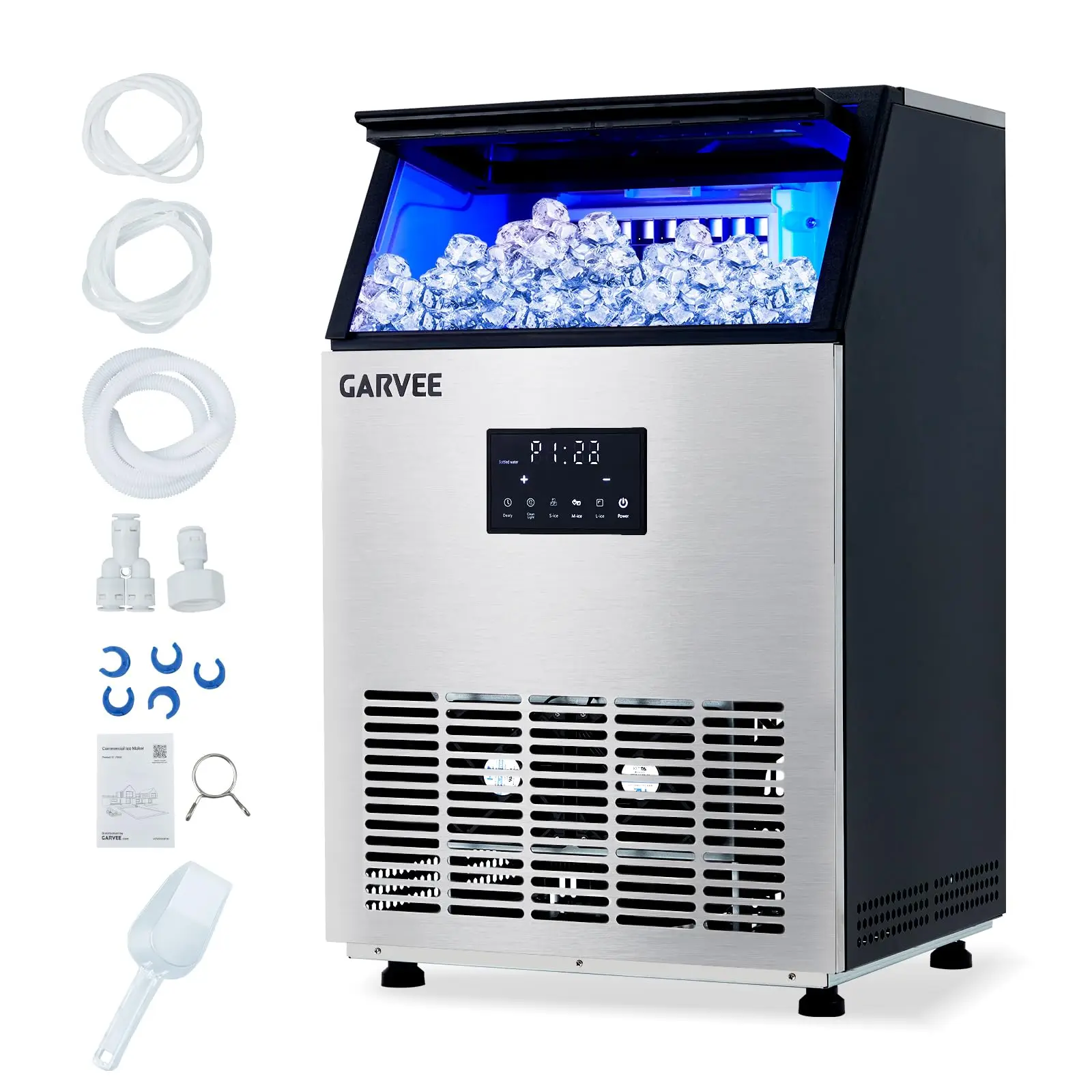 150LBS/24H Commercial Ice Maker Under Counter Freestanding Ice Cube Machine, 40LBS Bin, Auto-Clean & Dual Water Inlet