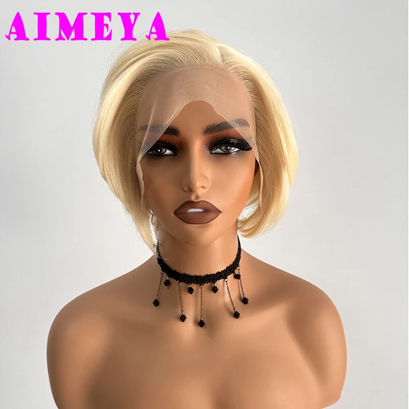 AIMEYA 613 Blonde Short Wigs Natural Looking Pixie Cut Wig Heat Resistant Synthetic Hair Lace Front Wig Daily Use Cosplay Party