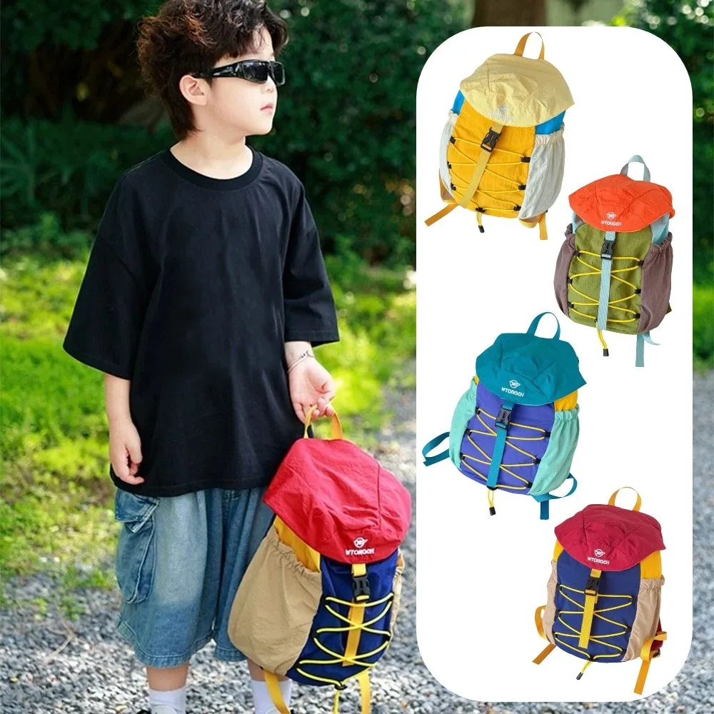 Creative Drawstring Sports Backpack Large Capacity Color Block School Shoulder Straps Lightweight Wear-Resistant