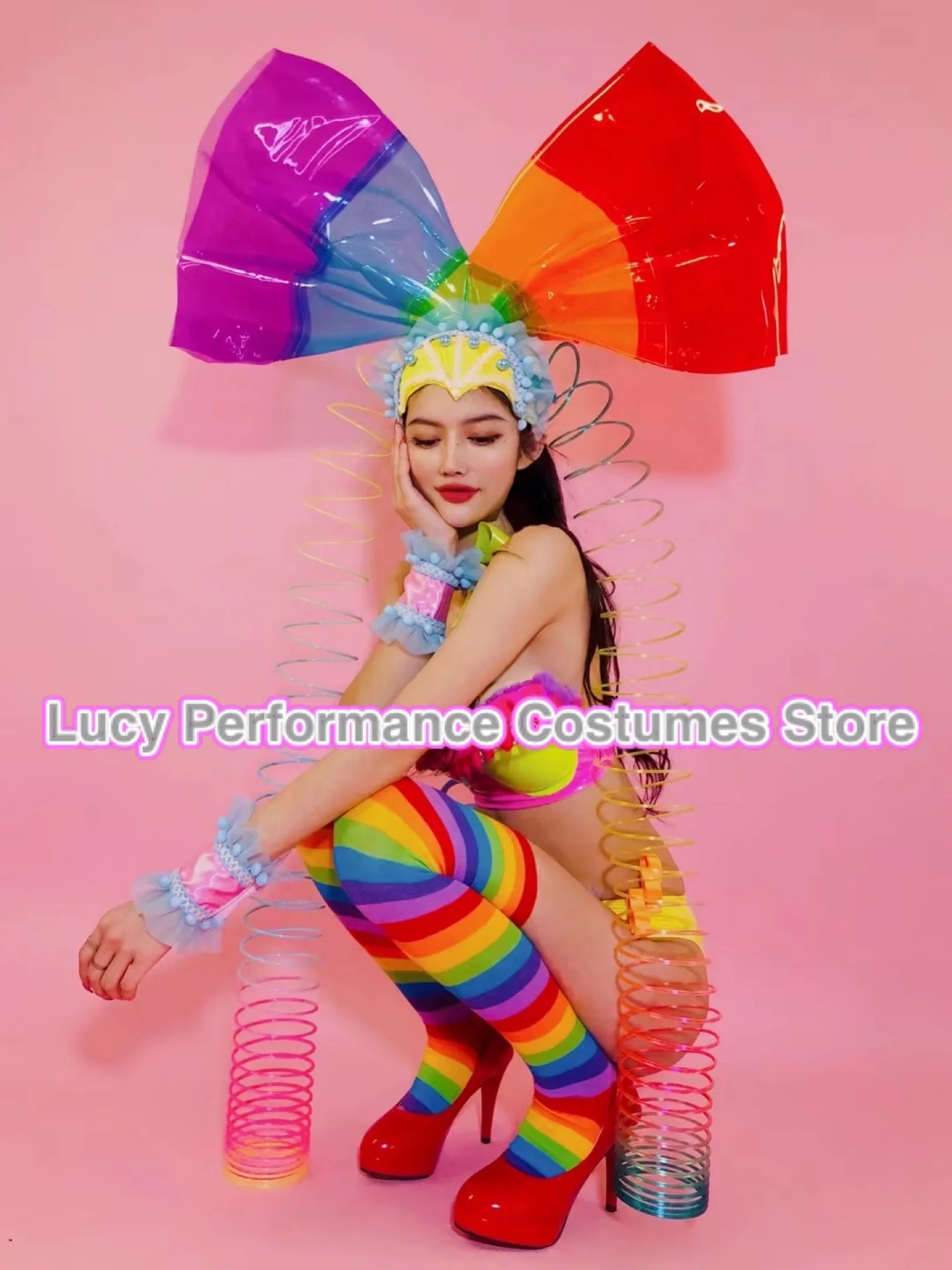 

International Children's Day new rainbow color matching Bikini Bar gogo singer nightclub guest dancer performance clothe