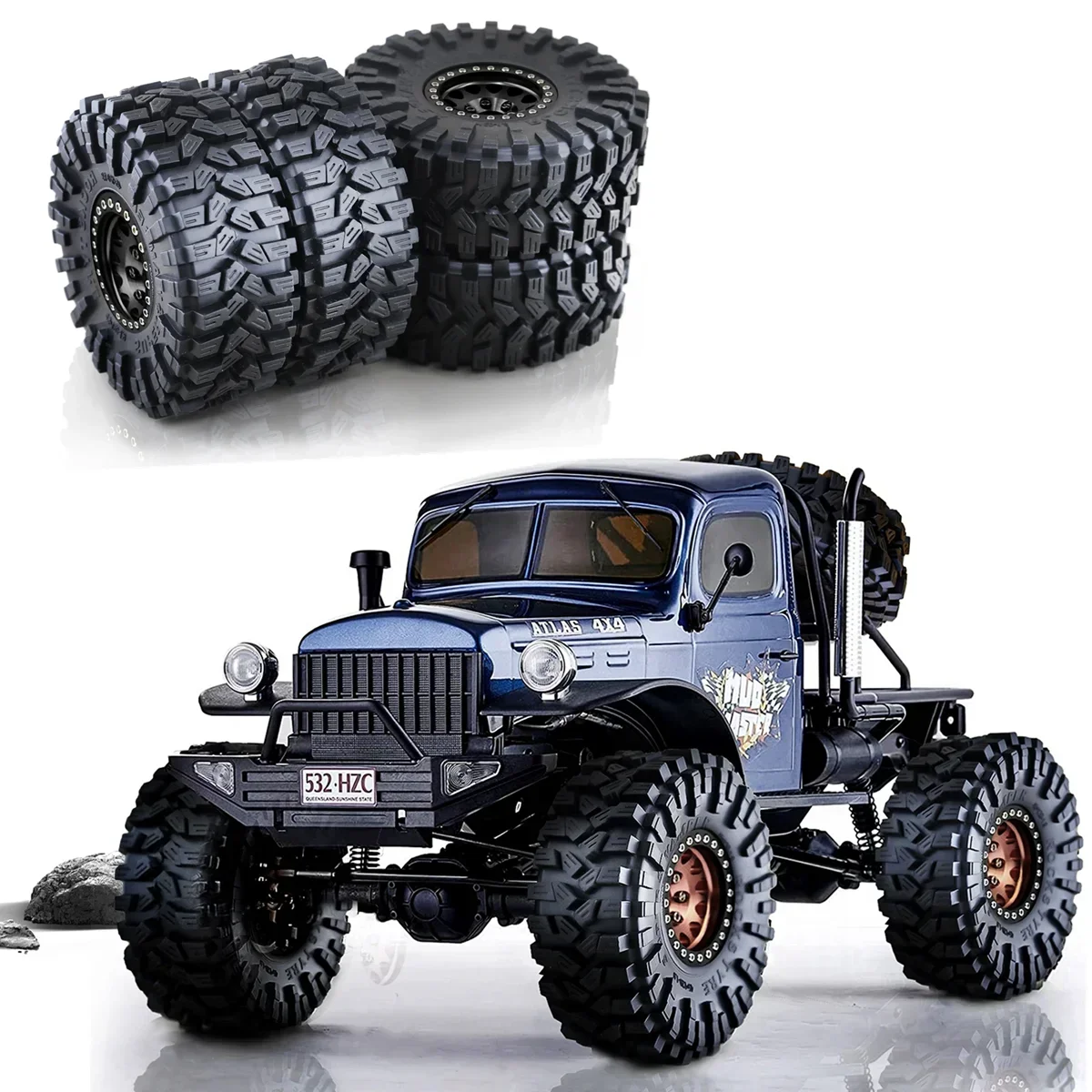 4pcs 120mm Metal 1.9" Beadlock Wheel Rim Rubber Tire Set for 1/10 RC Crawler Car Traxxas TRX4 RC4WD D90 Axial SCX10 II III MST