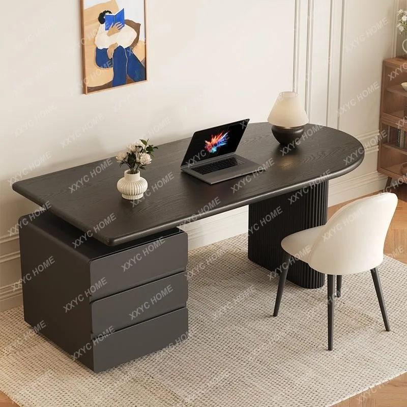 XXhot  Black solid wood desk simple modern light luxury medium and ancient style home desk writing table