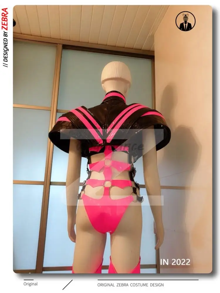 Fluorescent Gogo Performance Clothing Night Club Women Team Pu Leather Patchwork Armor Costume