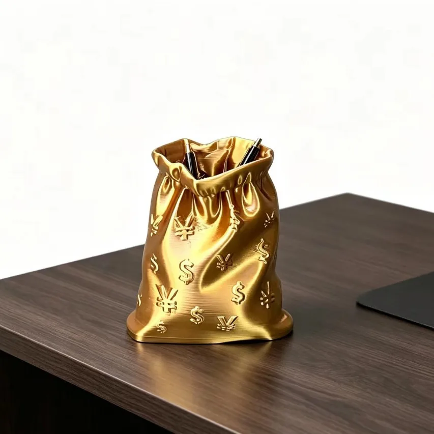 Gold Money Bag Personalized Pen Holder Storage Bucket Cartoon Student Desktop Office Large Capacity Storage Pen Holder