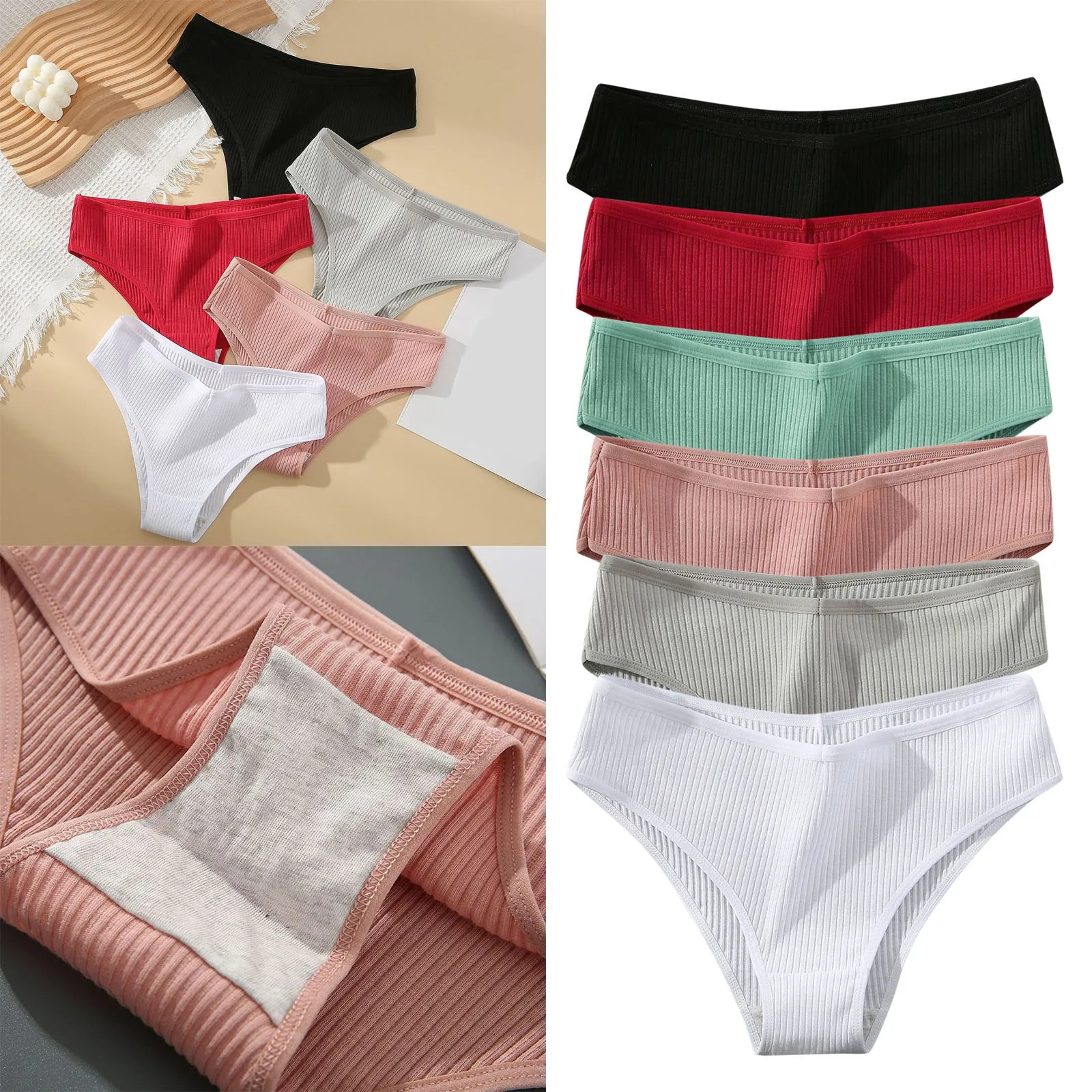 White Ribben Cotton Panties Women\'s Mid Waist Seamless Solid Color Daily Wear Underpants Female Soft Comfortable 1PC Briefs