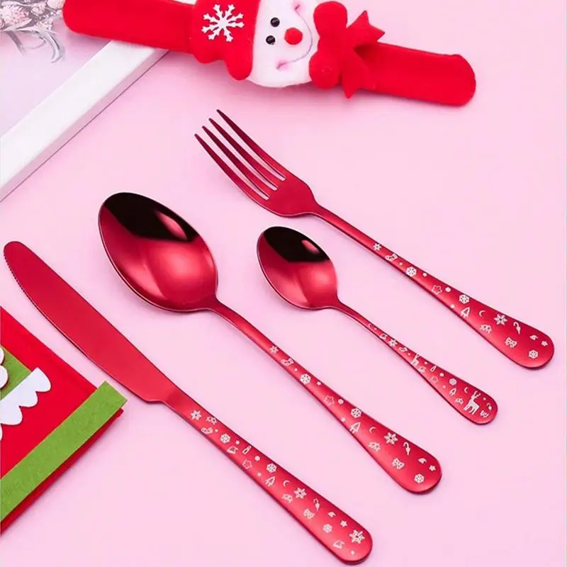 4 szt. Zestaw sztućców bożonarodzeniowych nóż ze stali nierdzewnej widelec łyżka domowy zestaw zastawy stołowej festiwal świąteczna zastawa kuchenna prezenty