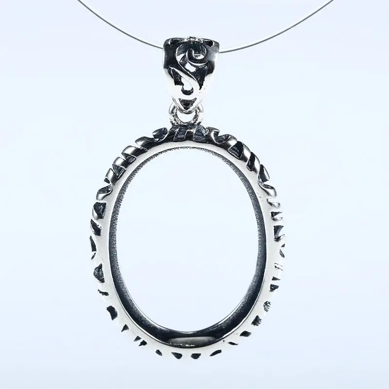 925 Silver Sterling Semi Mount Pendant Setting fit 15x20mm Oval Cabochon Women Pendant Vintage Art Nouveau No Necklace