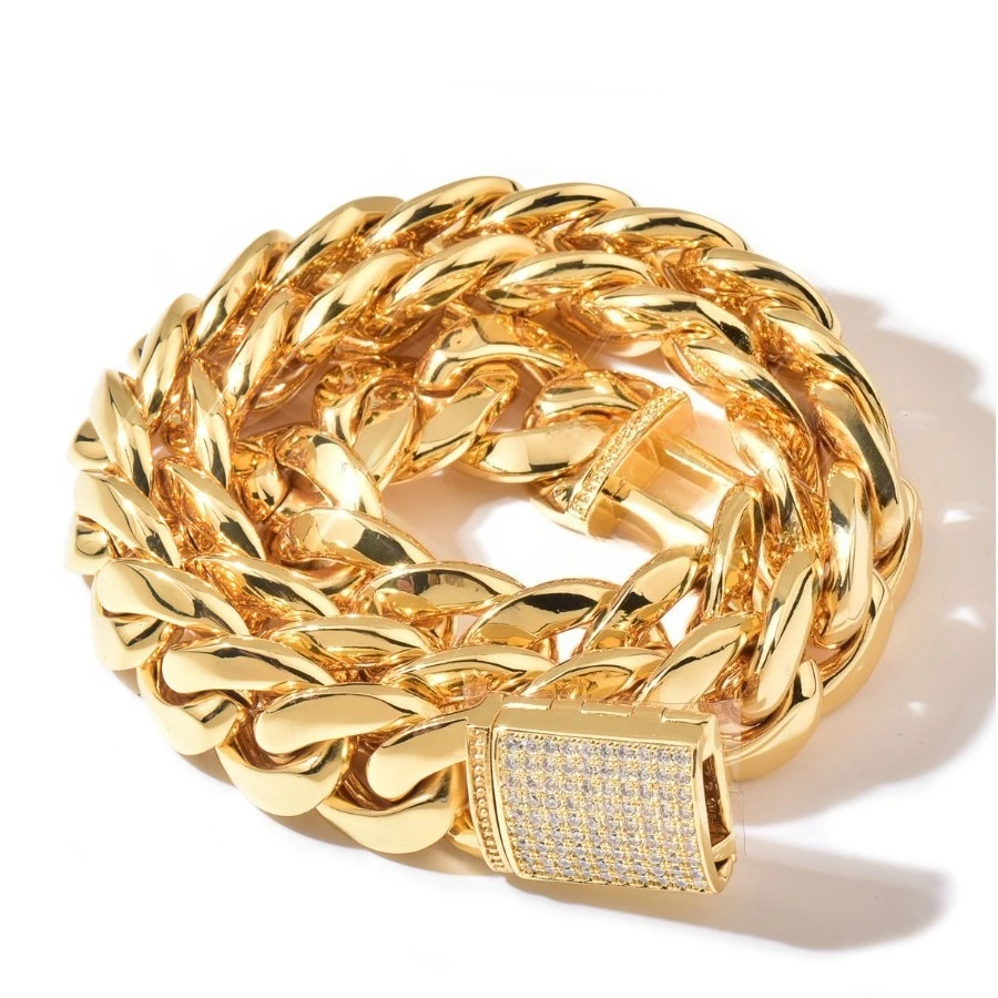 

JT 8MM12MM16MM20MM22MMMNew Miami Cuban Hip Hop Glossy Copper Zirconium Buckle Necklace Bracelet Unisex