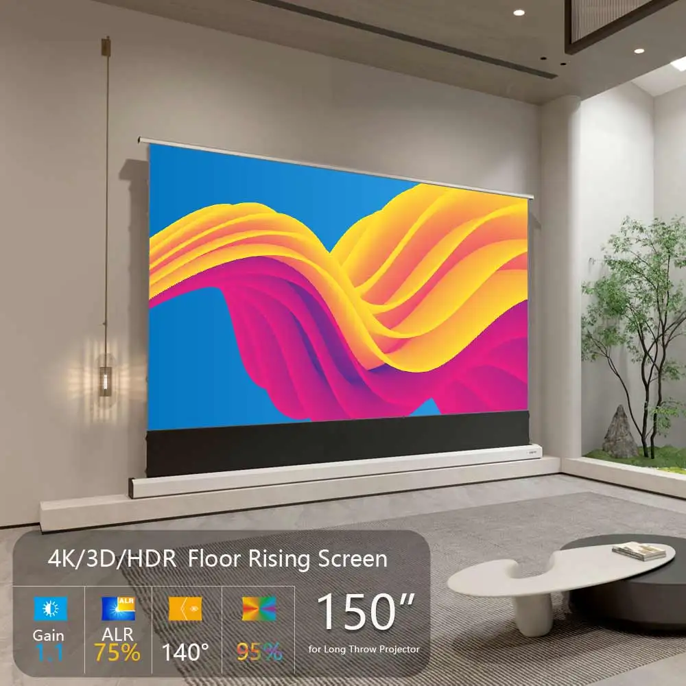 

150 inch Electric ALR Rollable Floor Rising Projector Screen Grey 16:9 Ambient Light Rejecting for Long Throw Projector 4K 3D