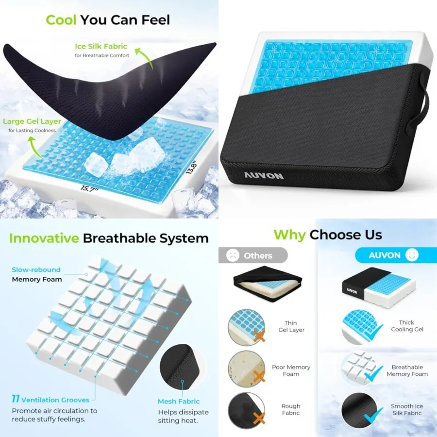 

Cooling Gel Wheelchair Seat Cushion for Sciatica, Back, Pressure Sore and Ulcer Pain Relief, Breathable Memory Foam Chair Cushi